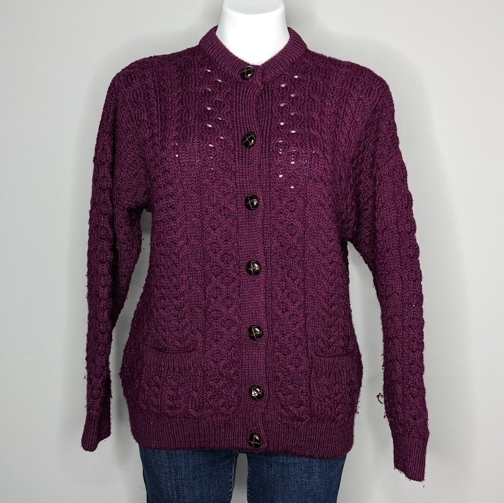 Shannon Woolen Mills purple wool button up cardigan sweater S